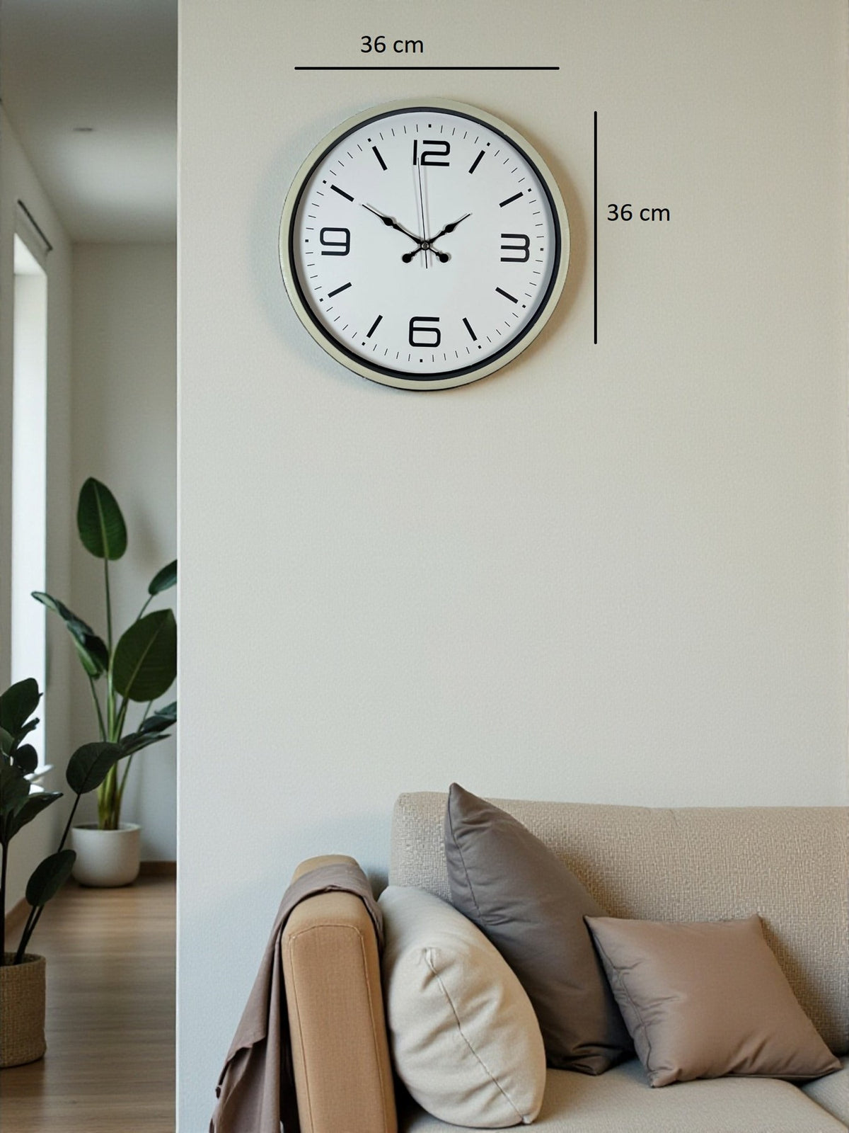 36 Cm Krem Modern Dekoratif Duvar Saati