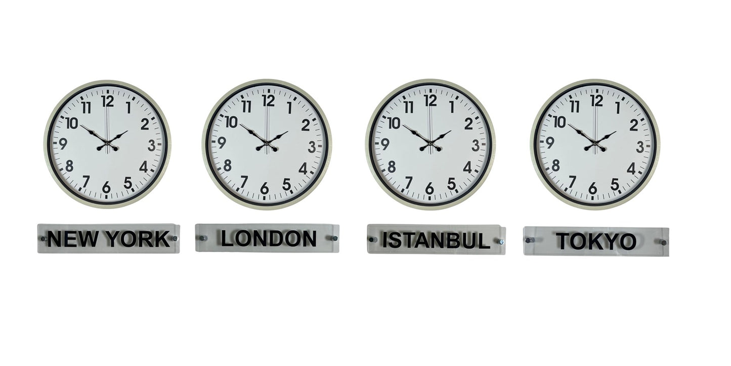 Soft Krem 36 Cm Tabelalı 4 lü Dünya Saatleri