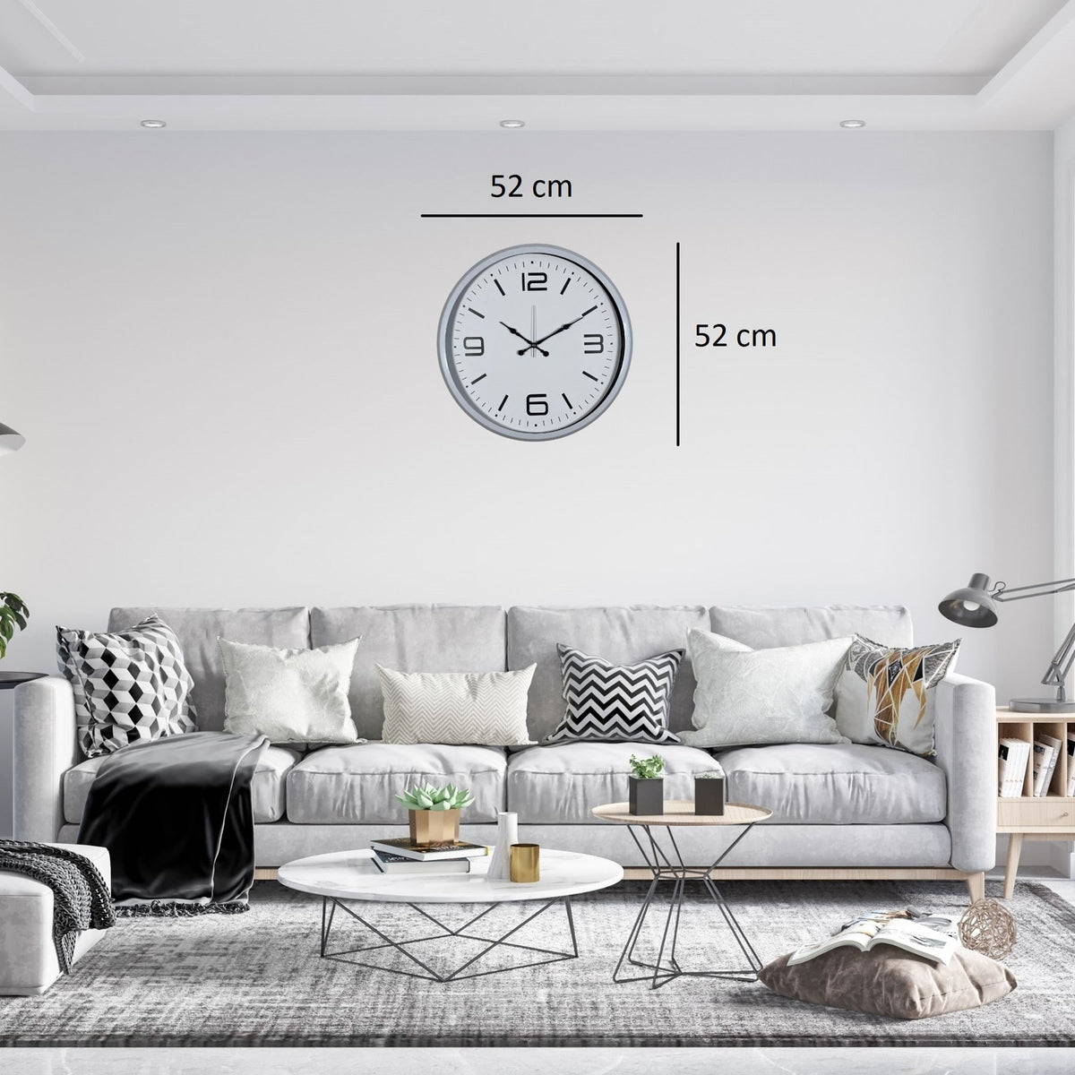 Beyaz Modern Prestij 52 Cm Metal Duvar Saati