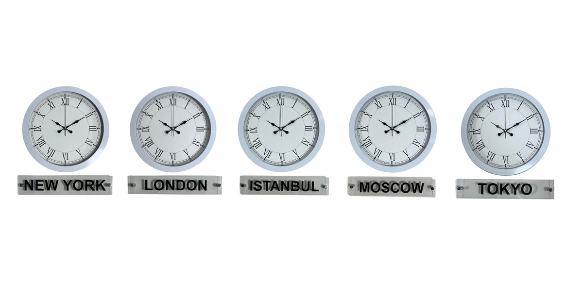 Modern 36 Cm Tabelalı Dünya Saatleri – Beyaz 5’li