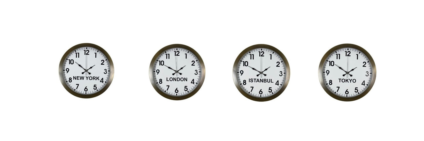 Antique Time Eskitme 4’lü Metal 36 cm Dünya Duvar Saatleri
