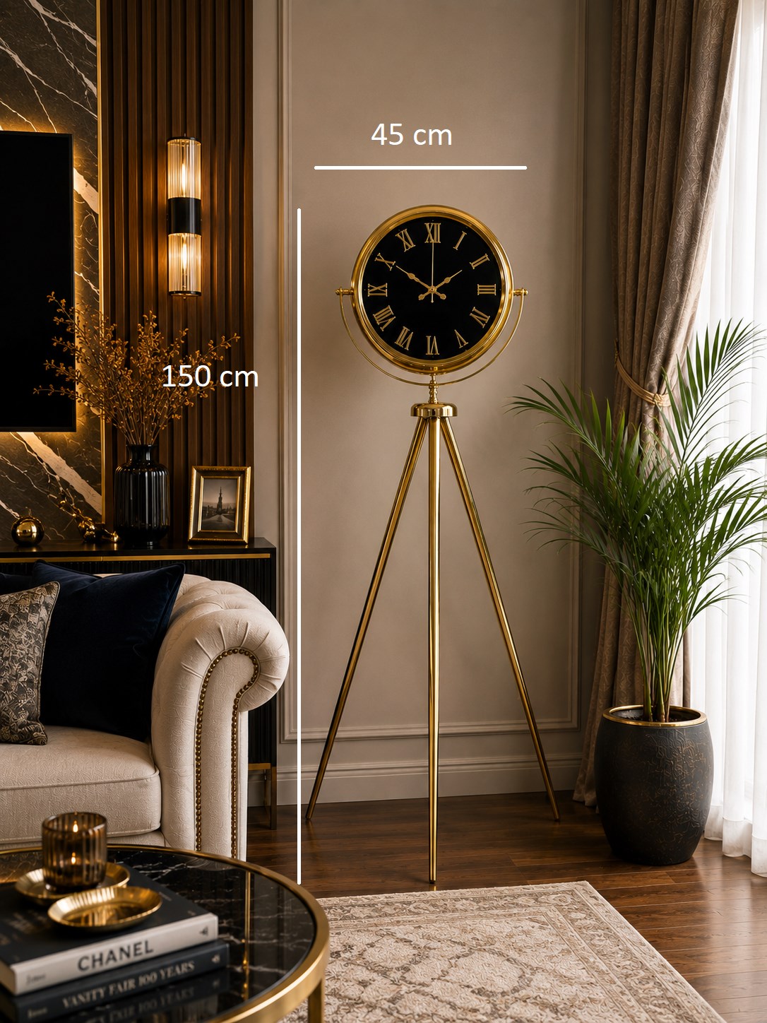 Gold Premium Aynalı Tripod 150 x 45 Cm Ayaklı Saat
