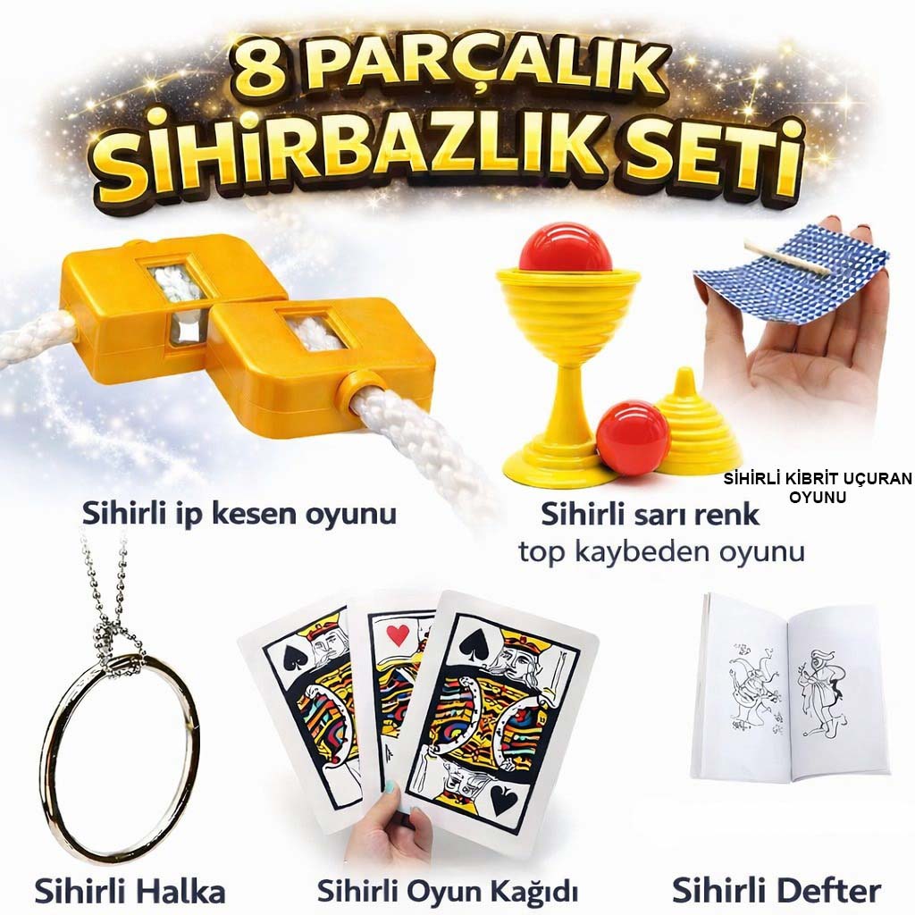 8’li Sihirbazlık Seti (Kibrit, Defter, Halka, Kupa, İp, 3’lü Kart) (5643)