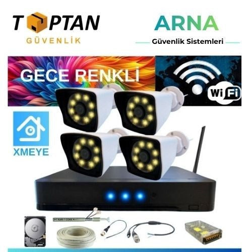 5 Mp Lens 2 Mp 1080P Gece Renkli 4 Kameralı Wıfı Özellikli Kamera Seti 2 Tb HDD