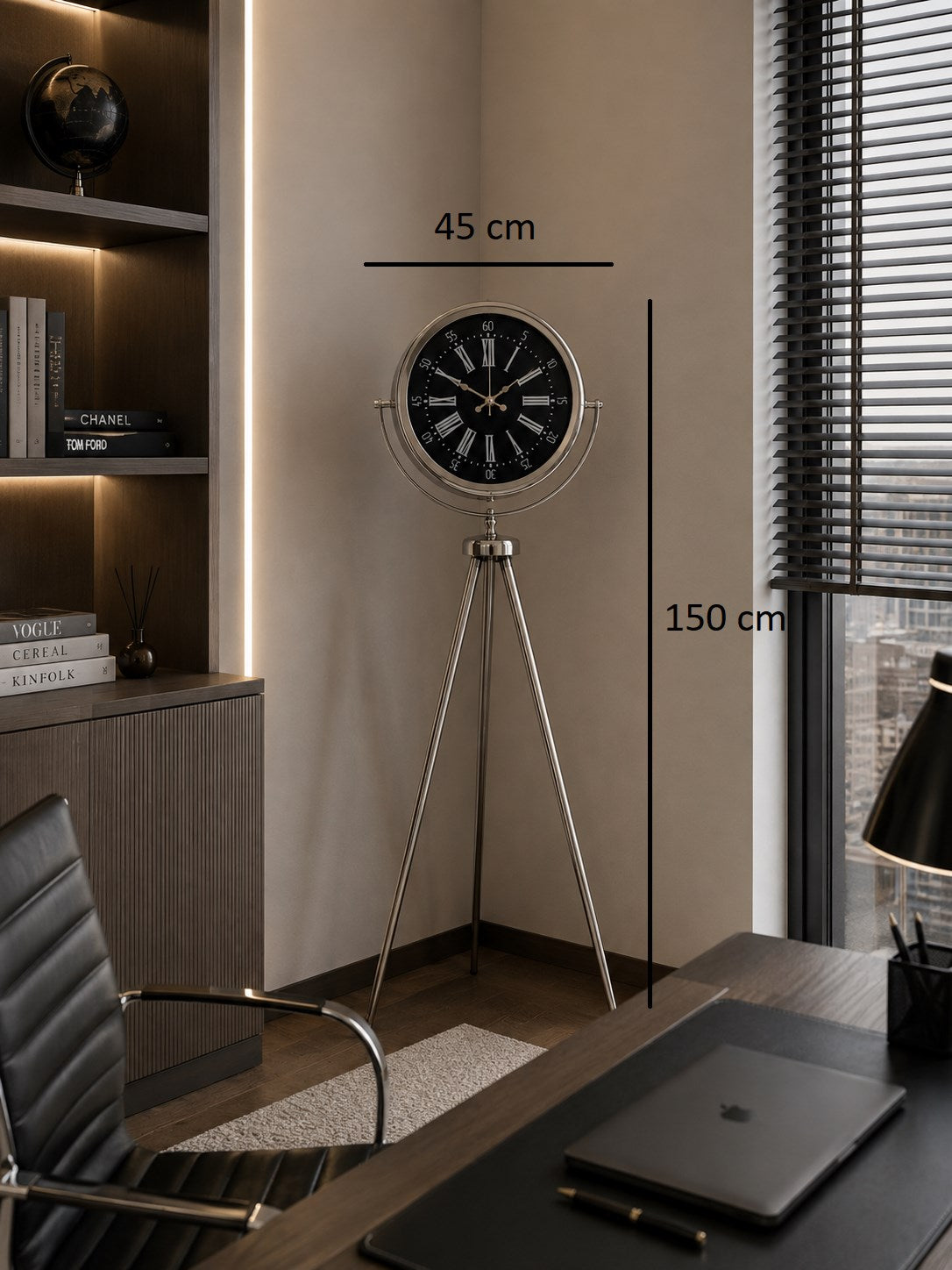 Krom İhtişam 150 x 45 Cm Metal Tripod Ayaklı Saat