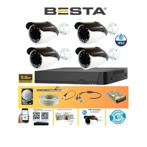 Gerçek 5 Mp Metal Kasa 4 Kameralı Ahd Güvenlik Seti 320 GB HDD Dahil