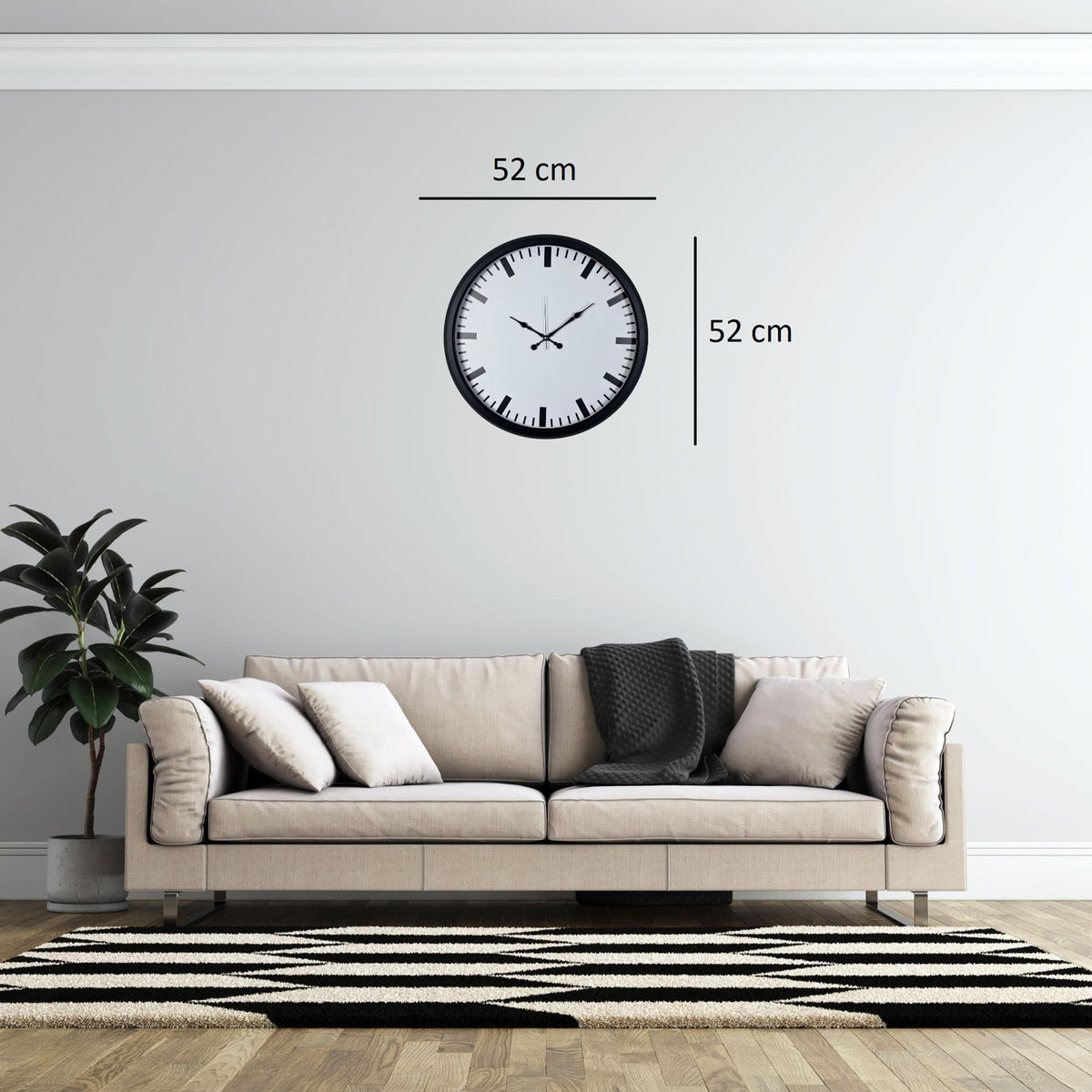 Siyah Prime İndex 52 x 52 Cm Duvar Saati