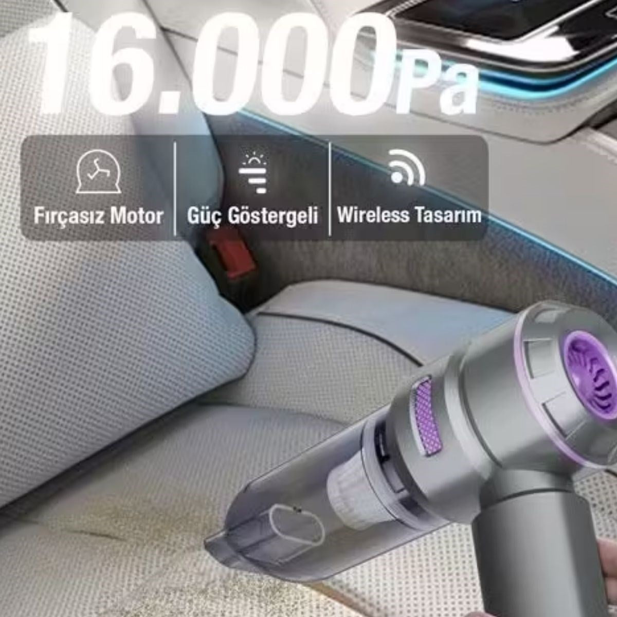9 Farklı Uçlu Kablosuz Şarjlı Araç İçi Süpürge – Wireless Destekli, Güçlü Emiş, Taşınabilir Pratik Araç Temizleyici (5643)