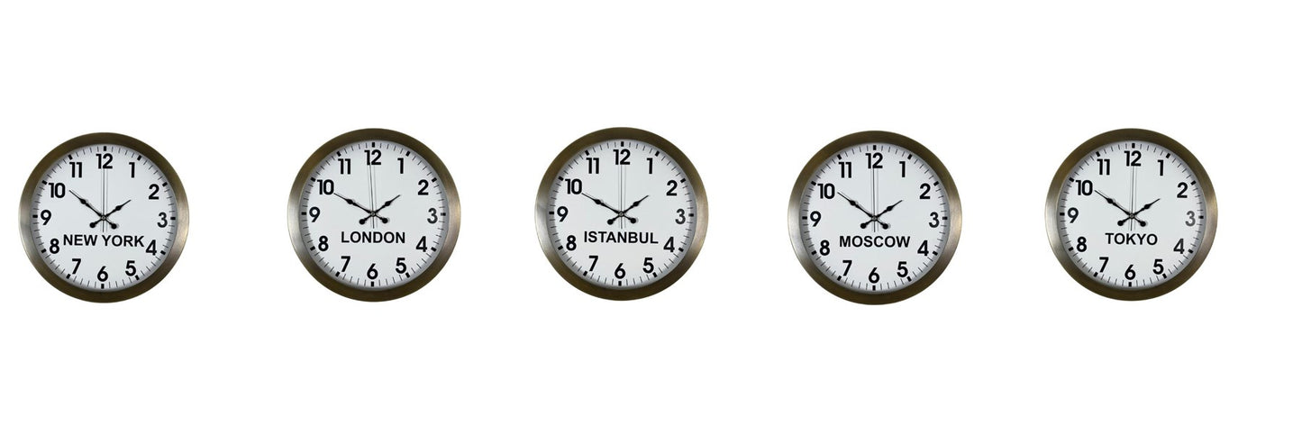 Nostaljik 36 cm Metal Eskitme Dünya Saatleri 5’li Set