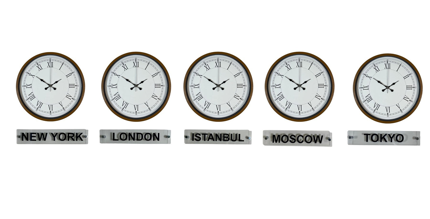 Prestige Kahverengi 36 Cm Tabelalı Dünya Saatleri 5’li Set