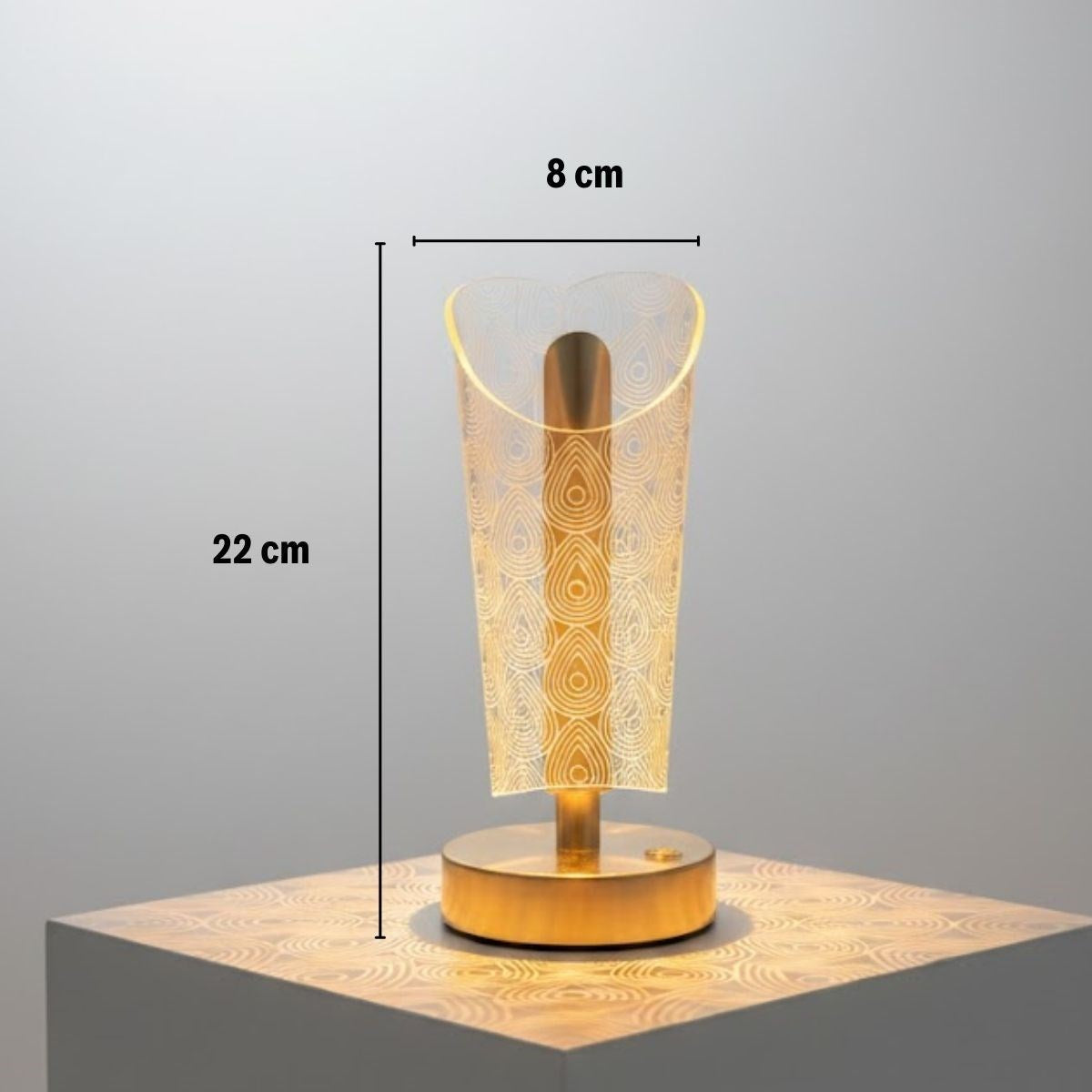 BUFFER® Açık Silindirik Kristal Damla Model LED Masa Lambası – Gold Tabanlı, Dokunmatik, 3 Renk Işık Modlu, Şarjlı Modern Dekoratif Gece Lambası