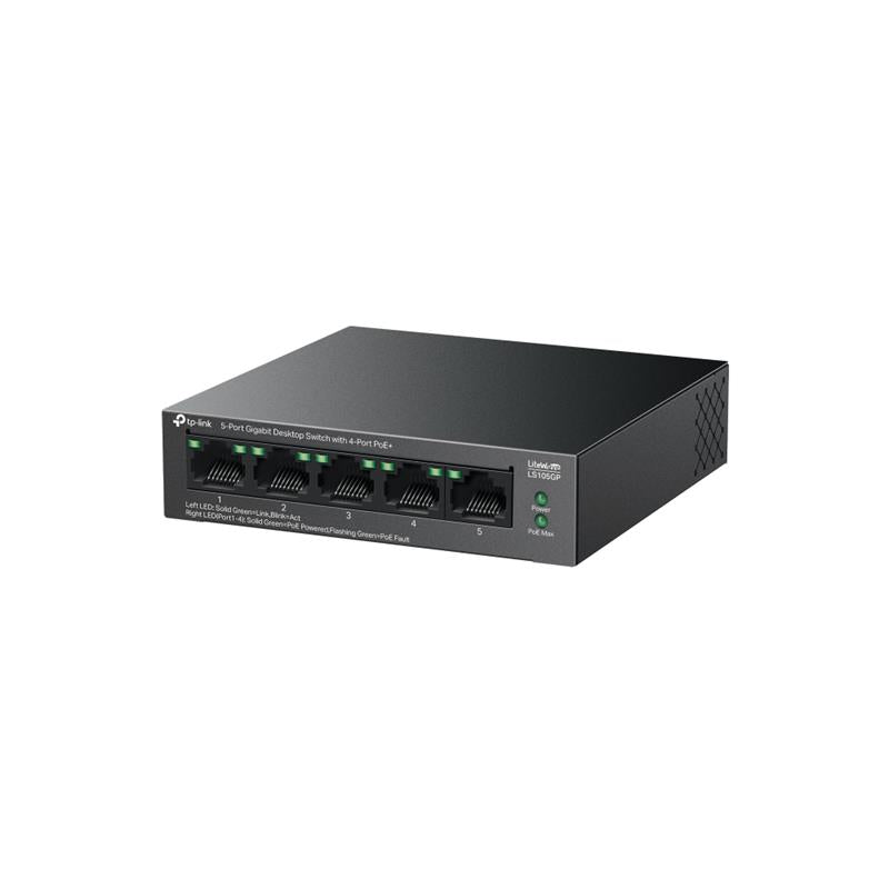 LS105GP 4 PORT GIGABIT + 1 PORT RJ45 UPLINK POE 65W 250 METRE POE MESAFE METAL KASA SWITCH