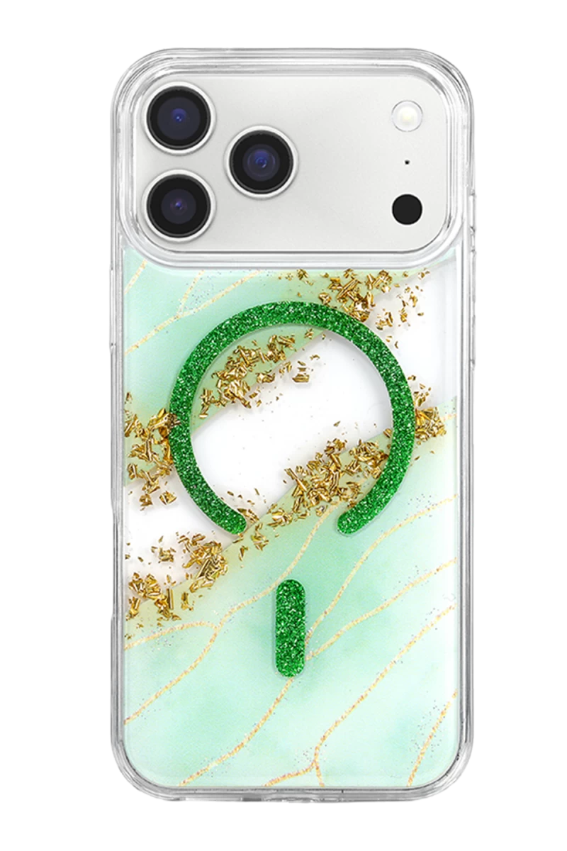 Onegif iPhone 17 Pro Lotus Simli Magsafe Kapak - Yeşil