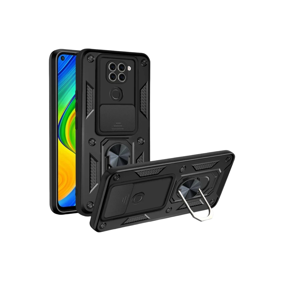 Redmi Note 9 4G Kılıf Pars Lens Yüzüklü Silikon - Siyah