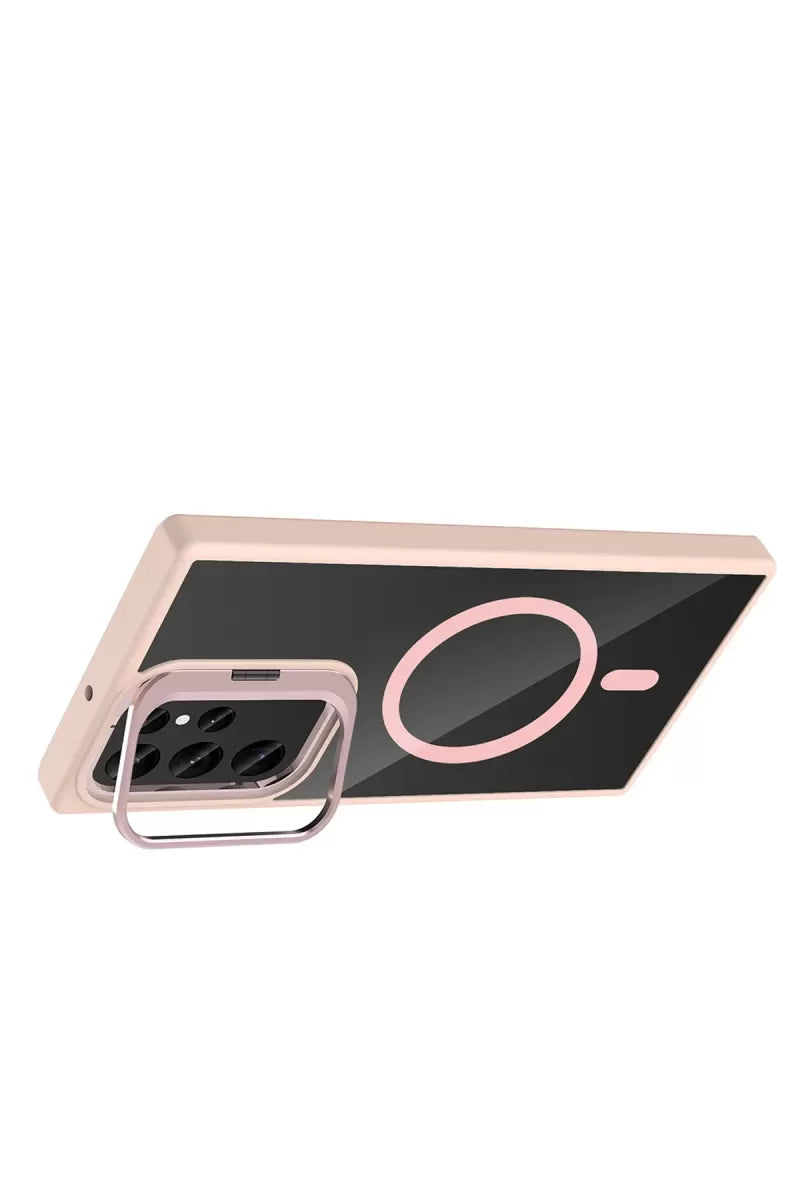 Galaxy S23 Ultra Remim Lensli Magsafe Standlı Kapak - Pembe