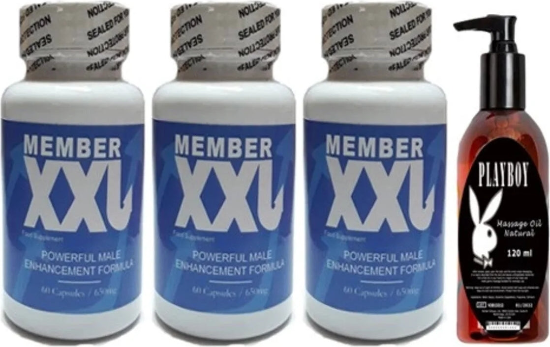 Hintohu Member Xxl Erkeklere Özel 60LI 3 Adet Playboy 120 ml Masaj Yağı