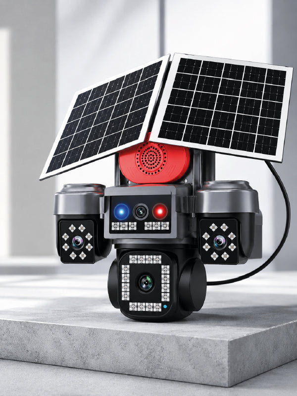 LED Projektörlü Sirenli Güneş Enerjili Akıllı Güvenlik Kamerası
