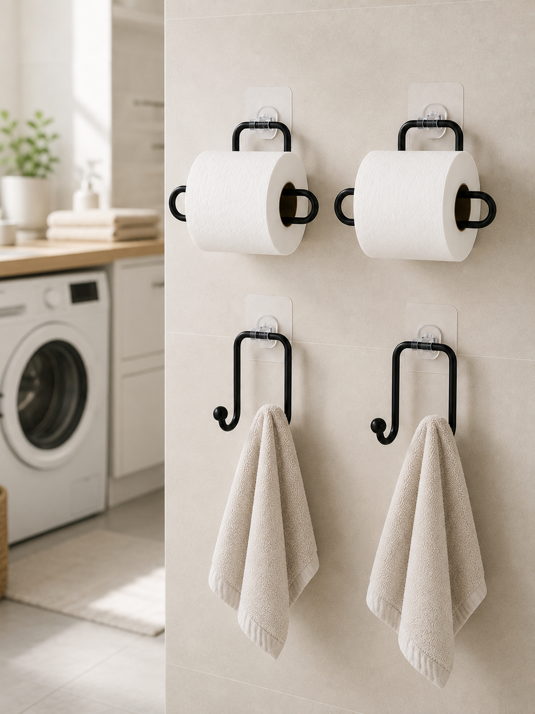 Pratik Banyo Düzenleme Seti 2 Adet Rulo Kağıt Tutucu 2 Adet Havlu Askılığı