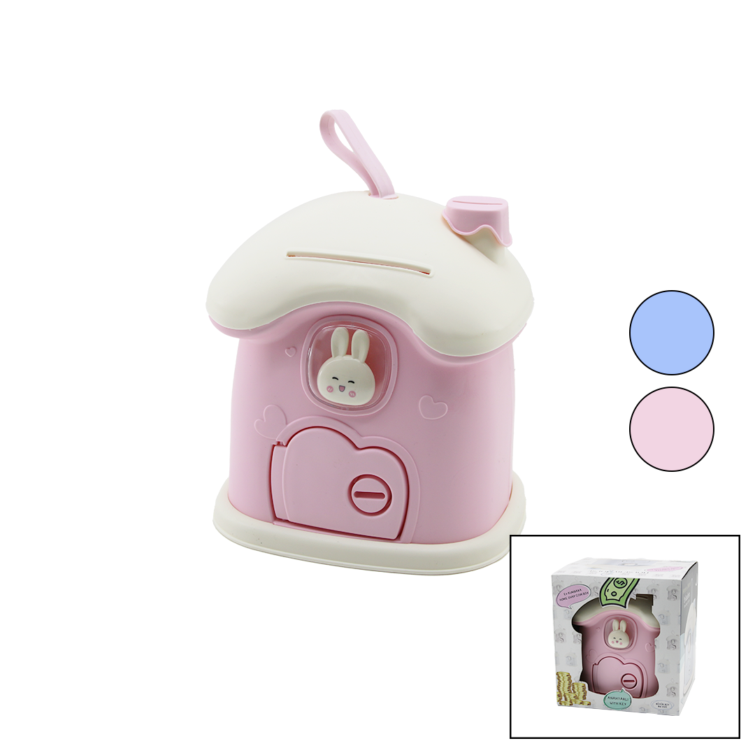 Kilitli Ev Modeli Plastik Çocuk Kumbara 18x16x18 cm