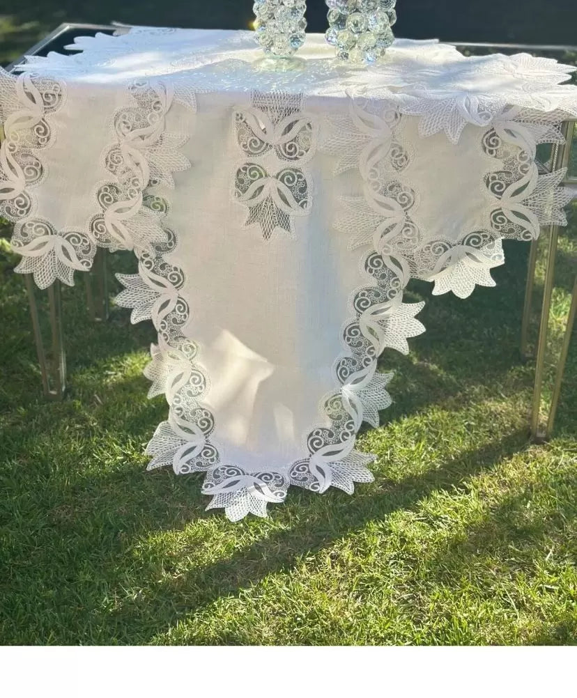 Çeyizlik Kayla Model Krem-Krem 5 Parça Keten Runner Seti Masa Örtüsü No 2323