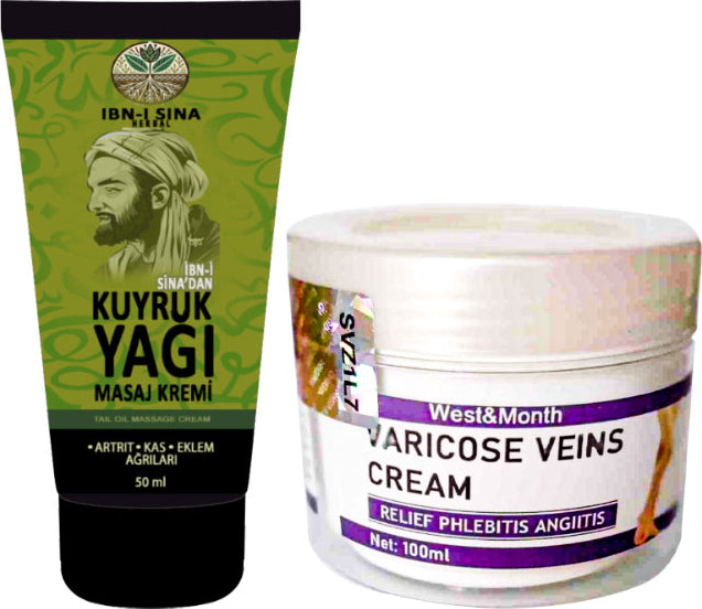 İbn-i Sina Kuyruk Yağı Dindirici Krem Kas Sırt Bel El Ayak Kullanım 50 ml + 1 Adet Varıcose Veins Cream West Mont Varıslere Krem
