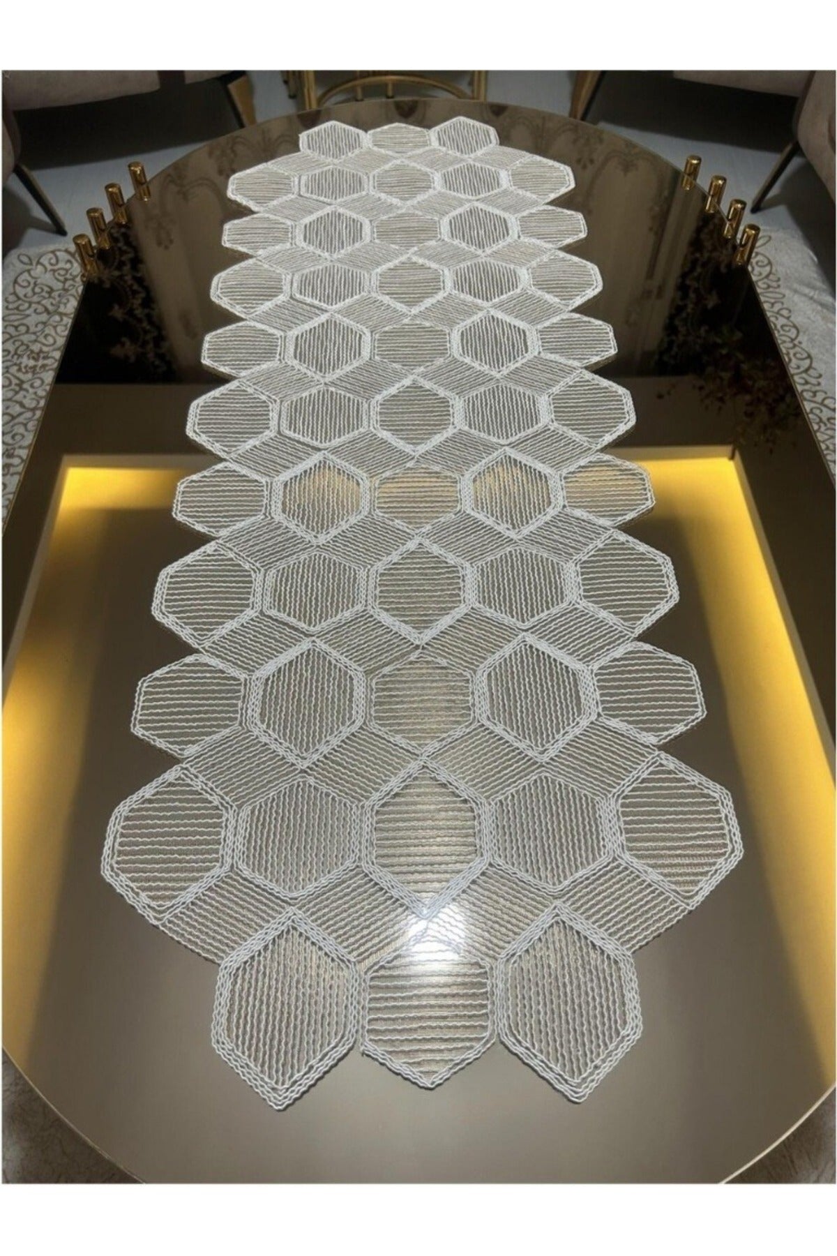 Fransız Dantel Detaylı Tek Runner, Masa Üzerine Runner, Masa Örtüsü Runneri