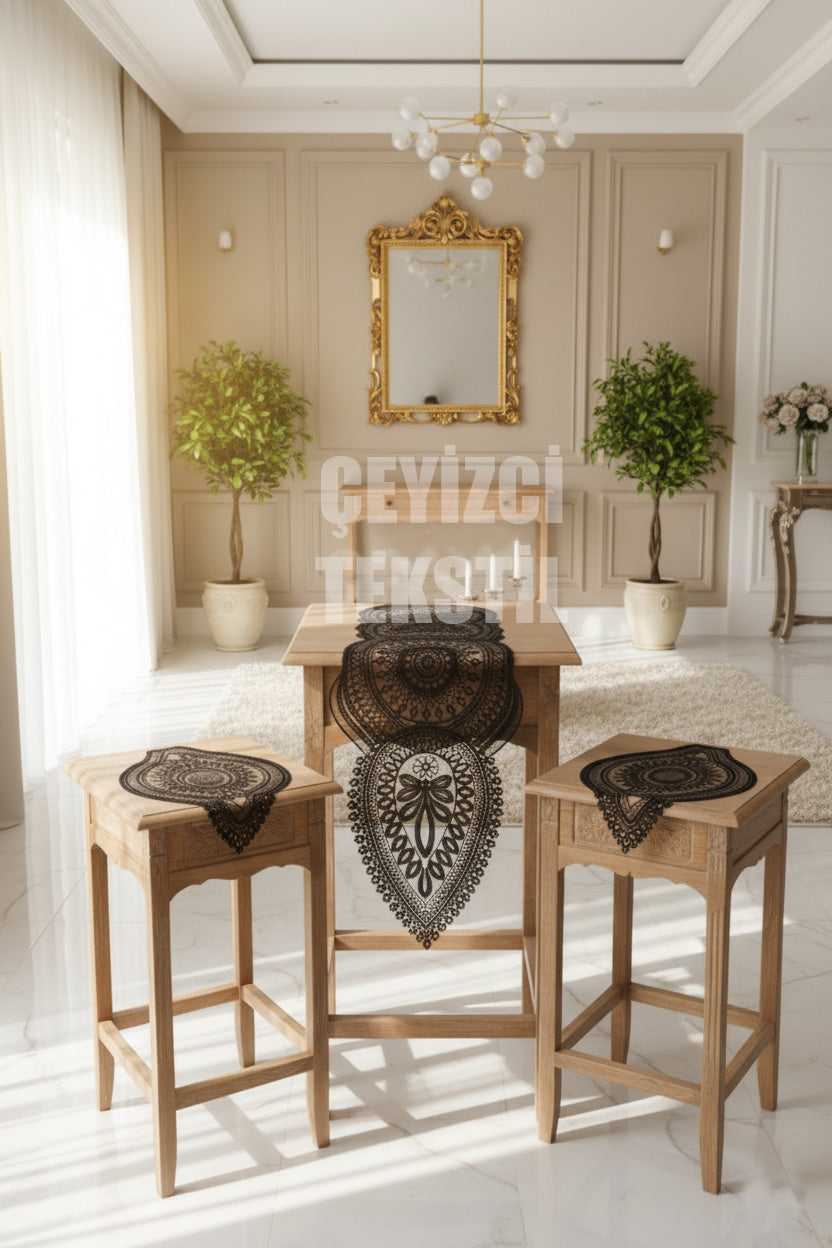 3 Parça Salon Sehpa Takımı Siyah