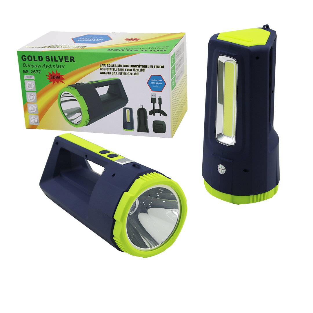 2in1 30W/10W COB LED USB & Oto Şarjlı El Feneri Projektör