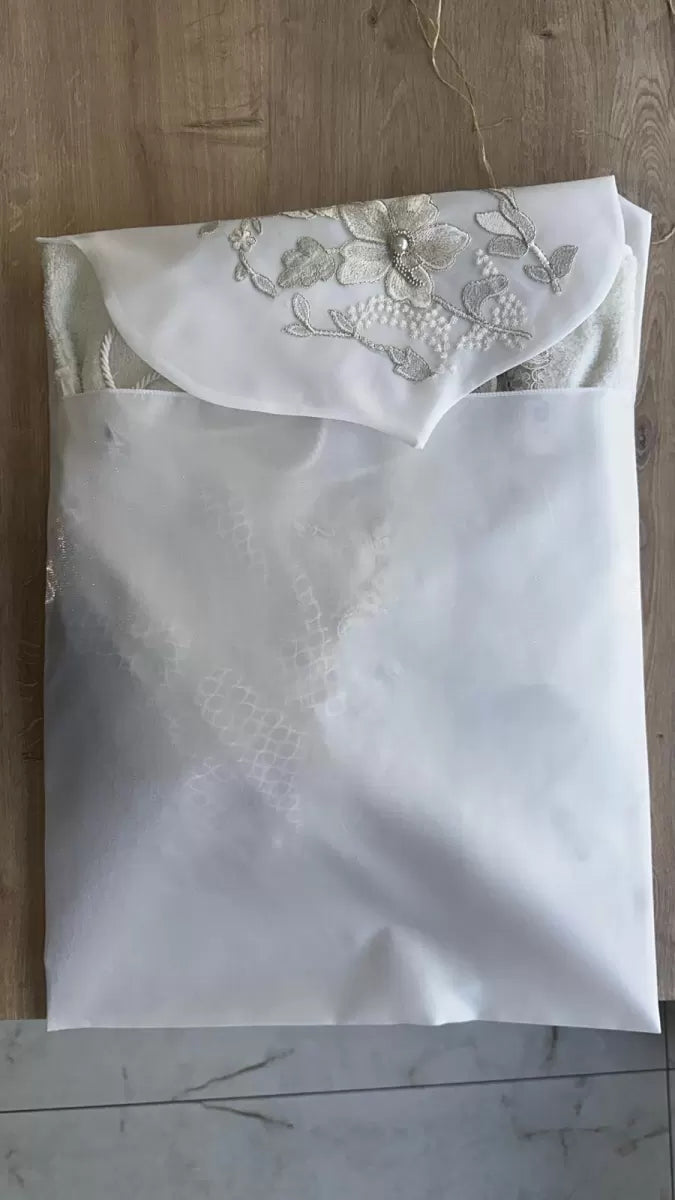 Fransız Güpürlü Zarf Bohça Nişan Söz Saten Bohça Lüks 3 Boyutlu Çeyizlik Bohça 50x50 cm 1 Adet