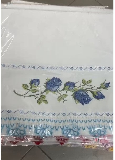 Pamuklu Kanaviçe Havlu, Çift Taraflı Çeyizlik, Hediyelik Havlu, Kanaviçe Desenli Havlu 1 Adet