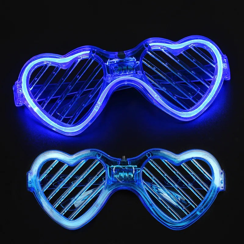 Mavi LED Işıklı Kalp Gözlük? 3 Modlu Parti & Glow Gözlüğü