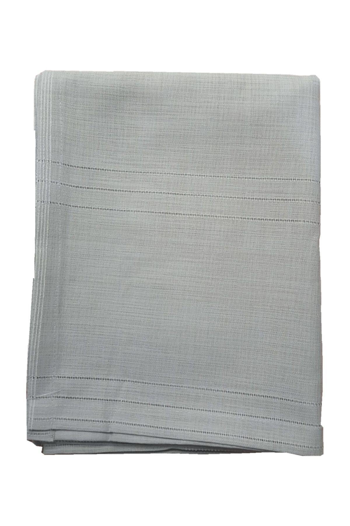 Keten Kumaş Çizgili Masa Örtüsü 160*220 Cm Gri