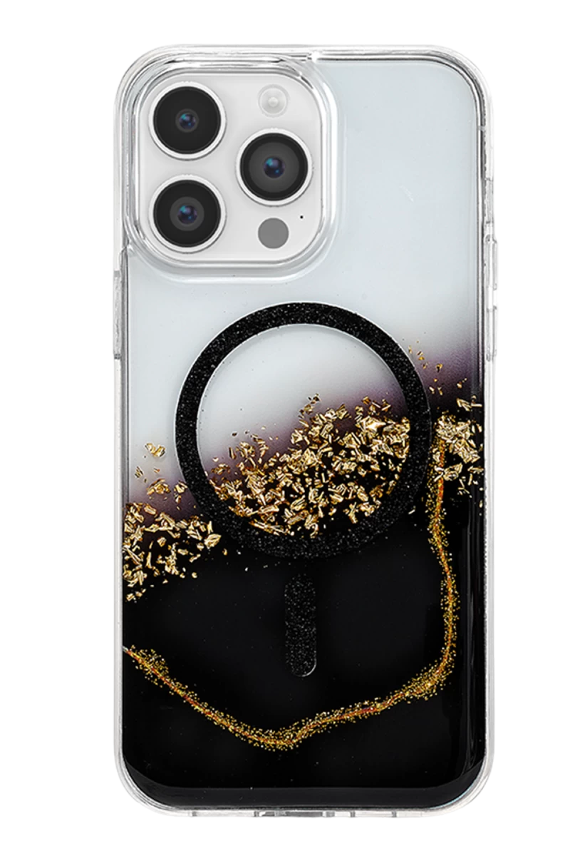 Onegif iPhone 14 Pro Max Lotus Simli Magsafe Kapak - Siyah