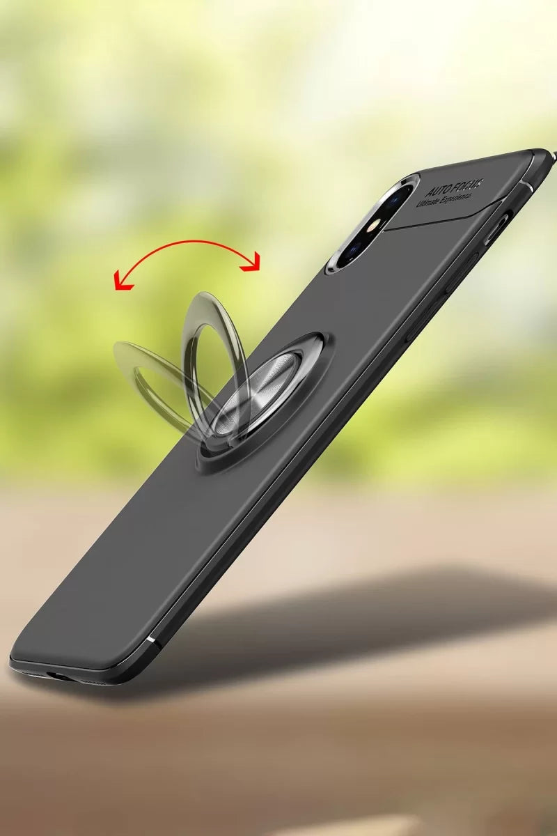 iPhone XS Max Kılıf Range Yüzüklü Silikon - Siyah-Kırmızı