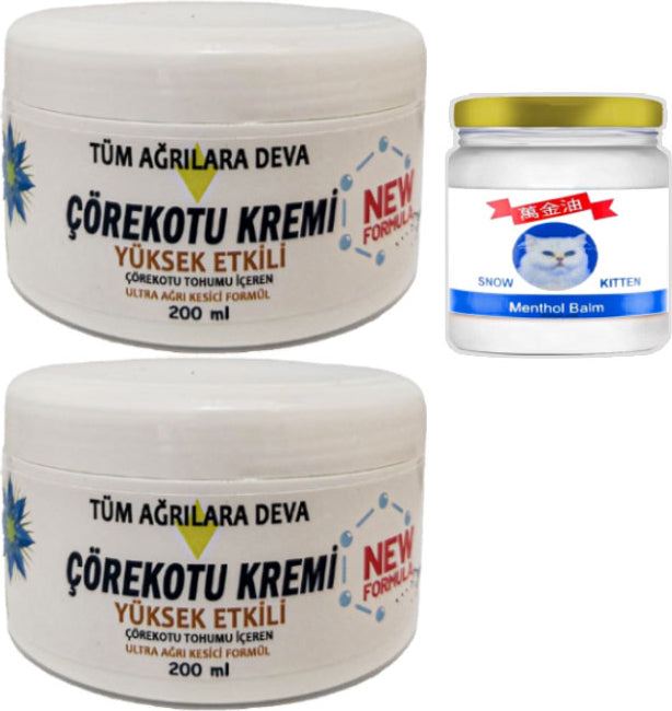 Çörekotu 2 Tane Çörek Otu Kremi XL Box Büyük Boy White 200 ml + Yanında 2 Tane Snow Kitten 50 ml Menthol Balm
