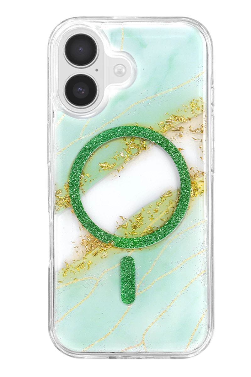Onegif iPhone 16 Lotus Simli Magsafe Kapak - Yeşil