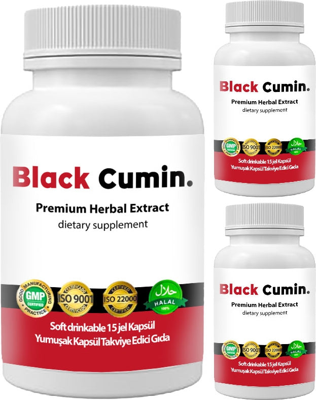 Black Cumin - 3 Adet Soğuk Sıkım Siyah Kimyon Tohumu Yağı ile Nigella Sativa Tohumlu 15 Soft Jel Kapsül