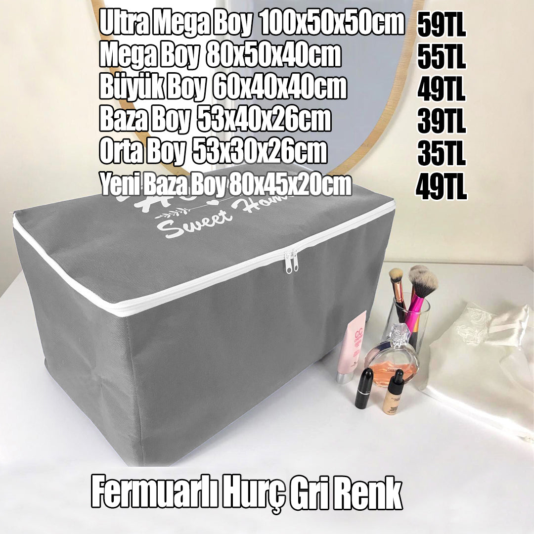 Gri Renk Fermuarlı Hurç Büyük Boy 60x40x40cm
