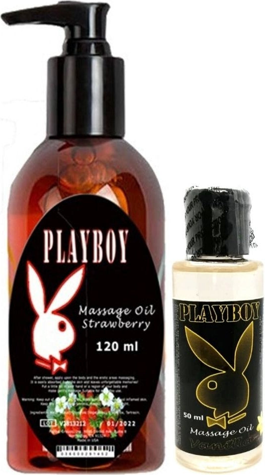 Playboy Aromaterapi Çilek Massage Oil 120 ml + Vanilya Aromalı Massage Vücut Masaj Yağı 50 ml