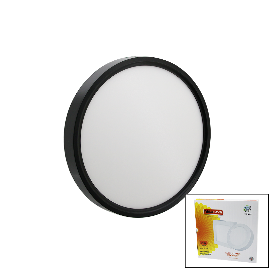 24W LED Slim Panel Yuvarlak Siyah Metal Kasa 6500K (Sıva Üstü, 1680 lm)