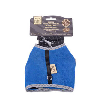 Havalı Dokuma Kedi Göğüs ve Gezdirme Tasması Large Royal Mavi 1,5x30-40 Cm