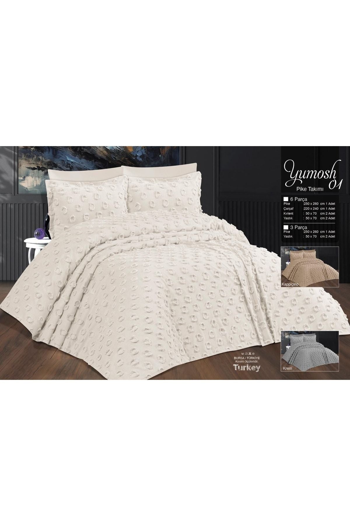 Çift Kişilik Yatak Örtüsü Gri 6 Parça Yatak Örtüsü Bedspread