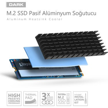 Dark M.2 Nvme, Ngff Alüminyum Soğutucu + Termal Pad + Vida Seti