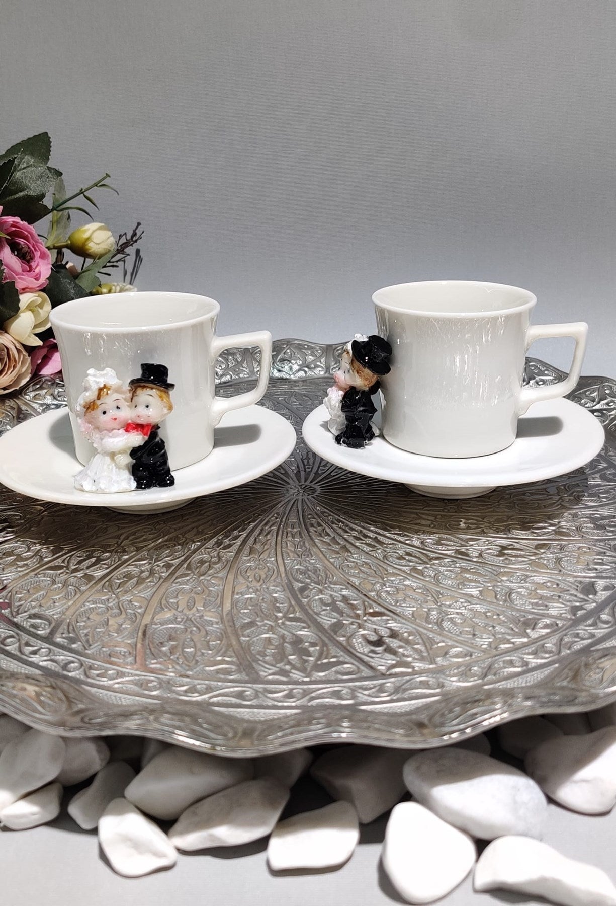 KİRLİNOVA® GELİN DAMAT 2'Lİ PORSELEN FİNCAN TAKIMI