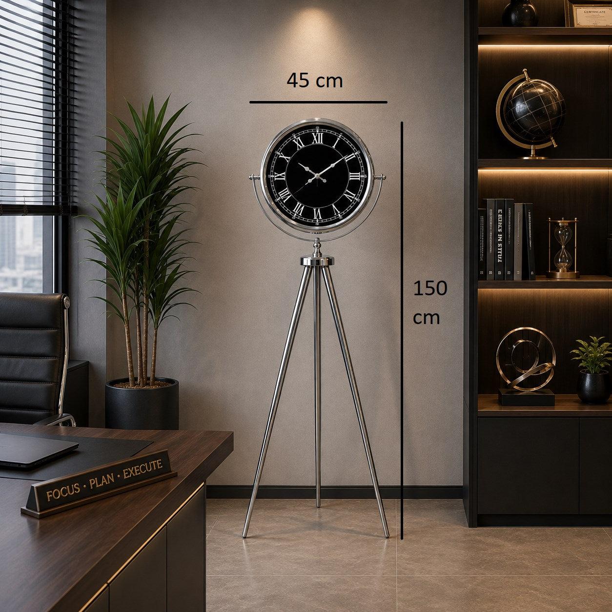 Krom Imperial 150 x 45 Cm Metal Tripod Ayaklı Saat