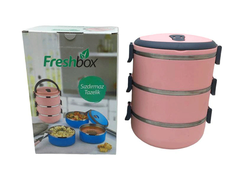AÇIK PEMBE 3LÜ SEFER TASI SAKLAMA KABI 1.8LT (5643)