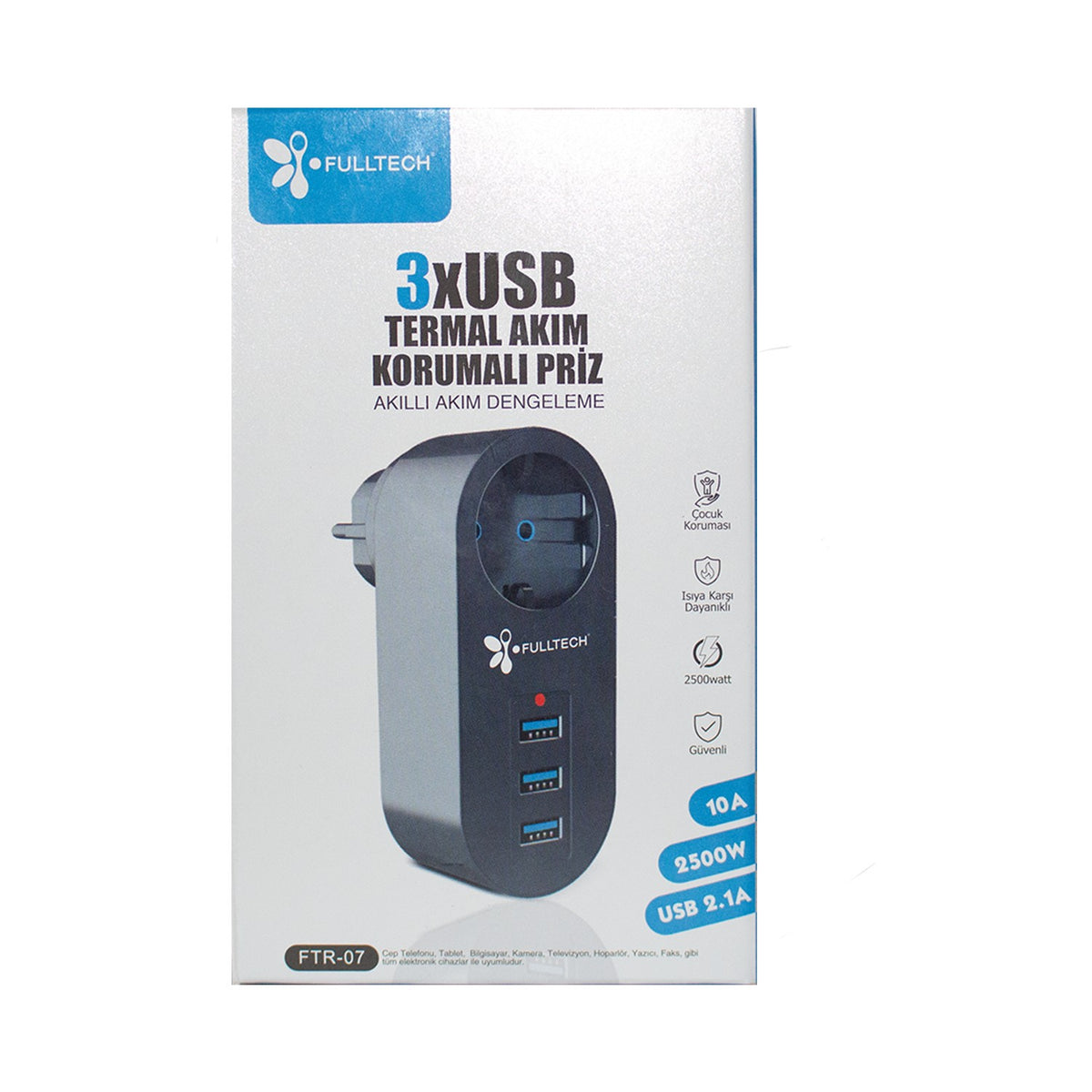 Akım Korumalı Tekli Priz - Akıllı Akım Dengeleme - 3xusb - Isıya Karşı Dayanıklı (5643)