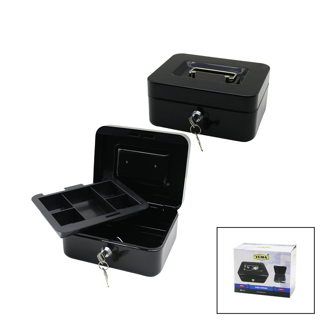 ANAHTARLI KÜÇÜK METAL PARA -DEĞERLİ EŞYA KUTUSU 2KAT=TEK+6 BÖLME TAŞIMA KULP - 15.2X11.8X8CM (5643)