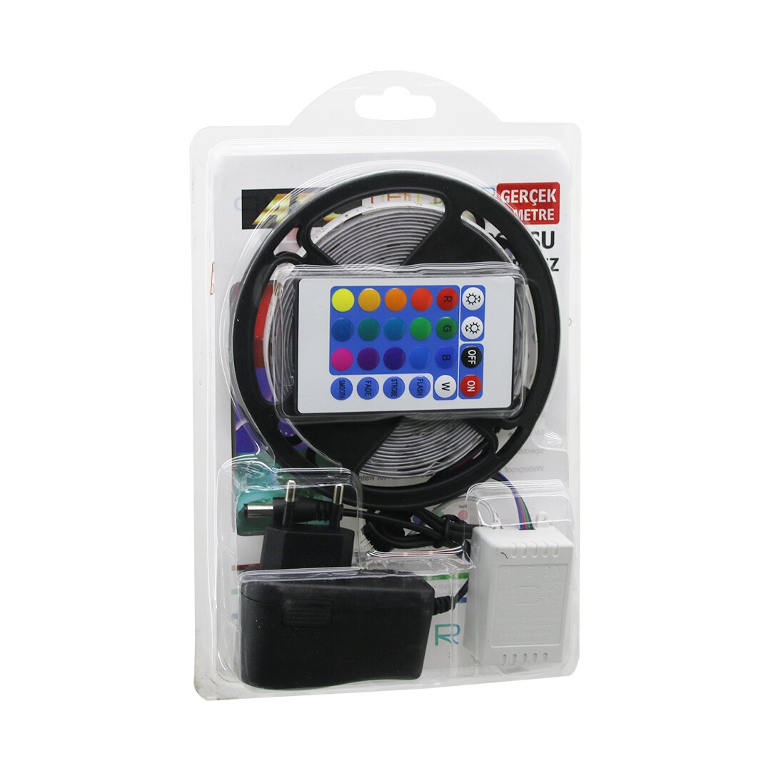 ATC LED STRIP EL-07-RUS-K 5MT KUMANDALI - ADAPTÖRLÜ RGB RENKLİ ŞERİT LED IP65=SU GEÇİRMEZ SMD=2835 54LEDs/m (5643)