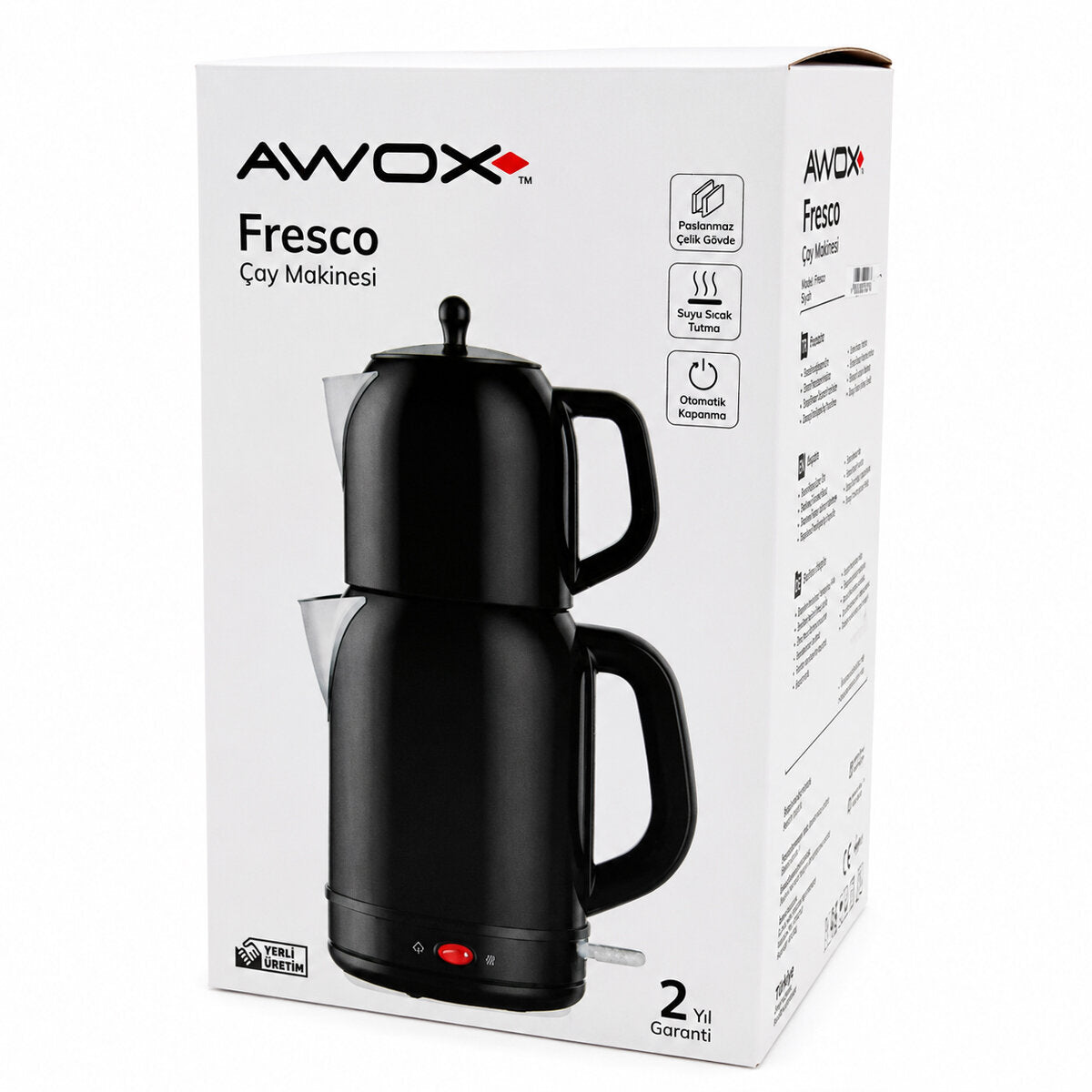 AWOX FRESCO SİYAH ELEKTRİKLİ ÇAY MAKİNESİ ÇAYCI SET 1.7LT SU ISITICI + 1.2LT DEMLİK PASLANMAZ ÇELİK GÖVDE 2200W (5643)